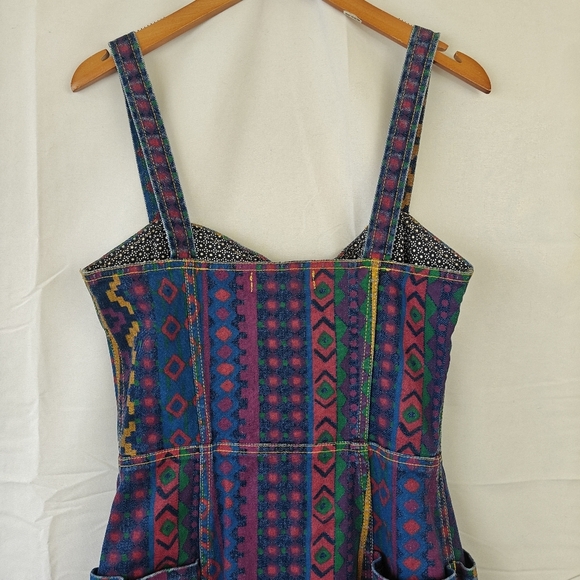Marc By Marc Jacobs Overall Aztec Colorful Printed Denim Zip Up Mini Dress Sz 8 - Picture 13 of 16
